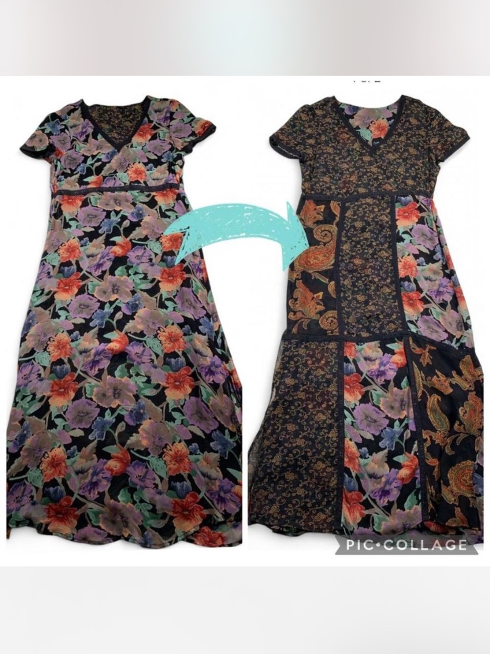 Carol Anderson Reversible Floral Paisley Patchwork Sheer V-Neck Dress Size Small